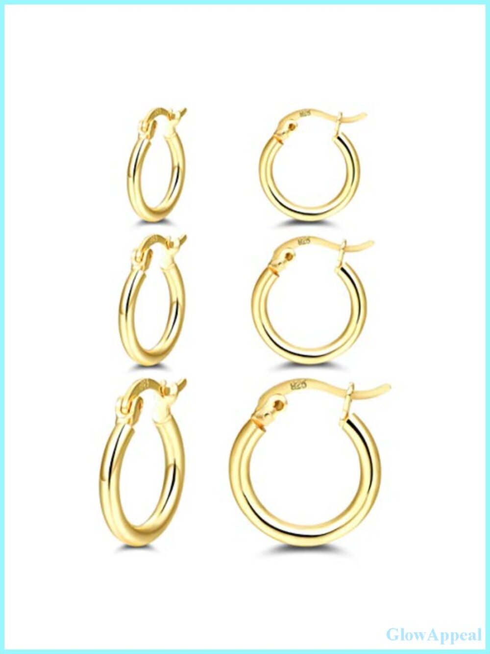 Small Gold Hoop Earrings Set 3 Pairs 925 Sterling Silver 14K Gold Plated